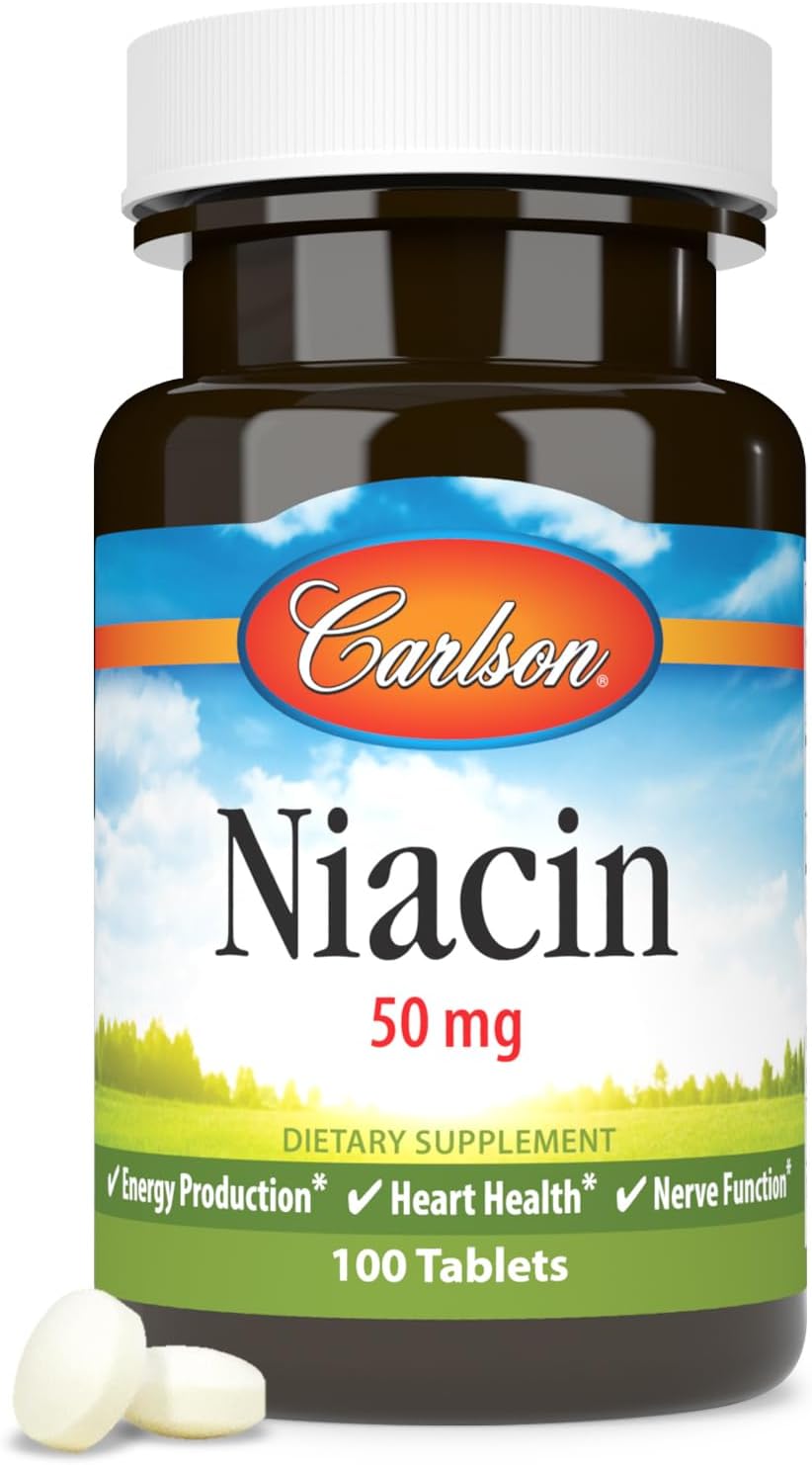 Carlson Niacin, 50 mg, Cholesterol Metabolism, Nerve Function, 300 Tablets | Energy Production