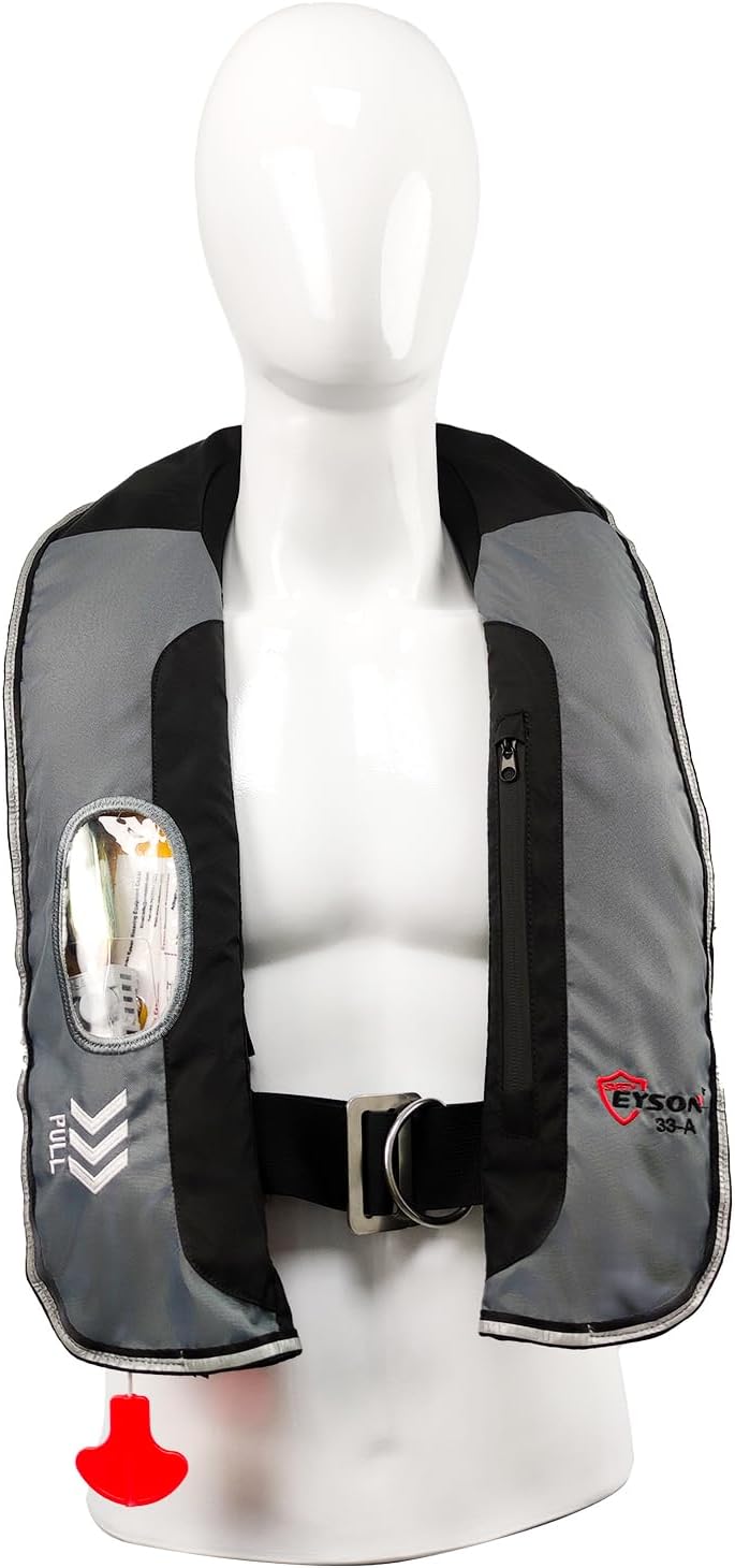 Eyson Unisex Adult Automatic Inflatable Life Jacket Vest with Zippered Pocket (Grey)