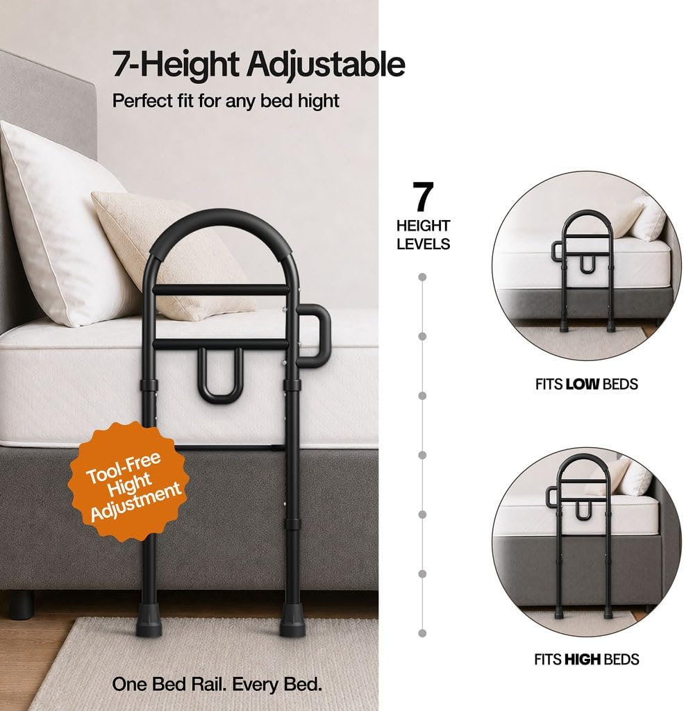 Medical king Bed Rails for Elderly Adults Safety Bed Assist Rails for Seniors with Adjustable Heights ASTM Approved Easy to get in or Out of Bed