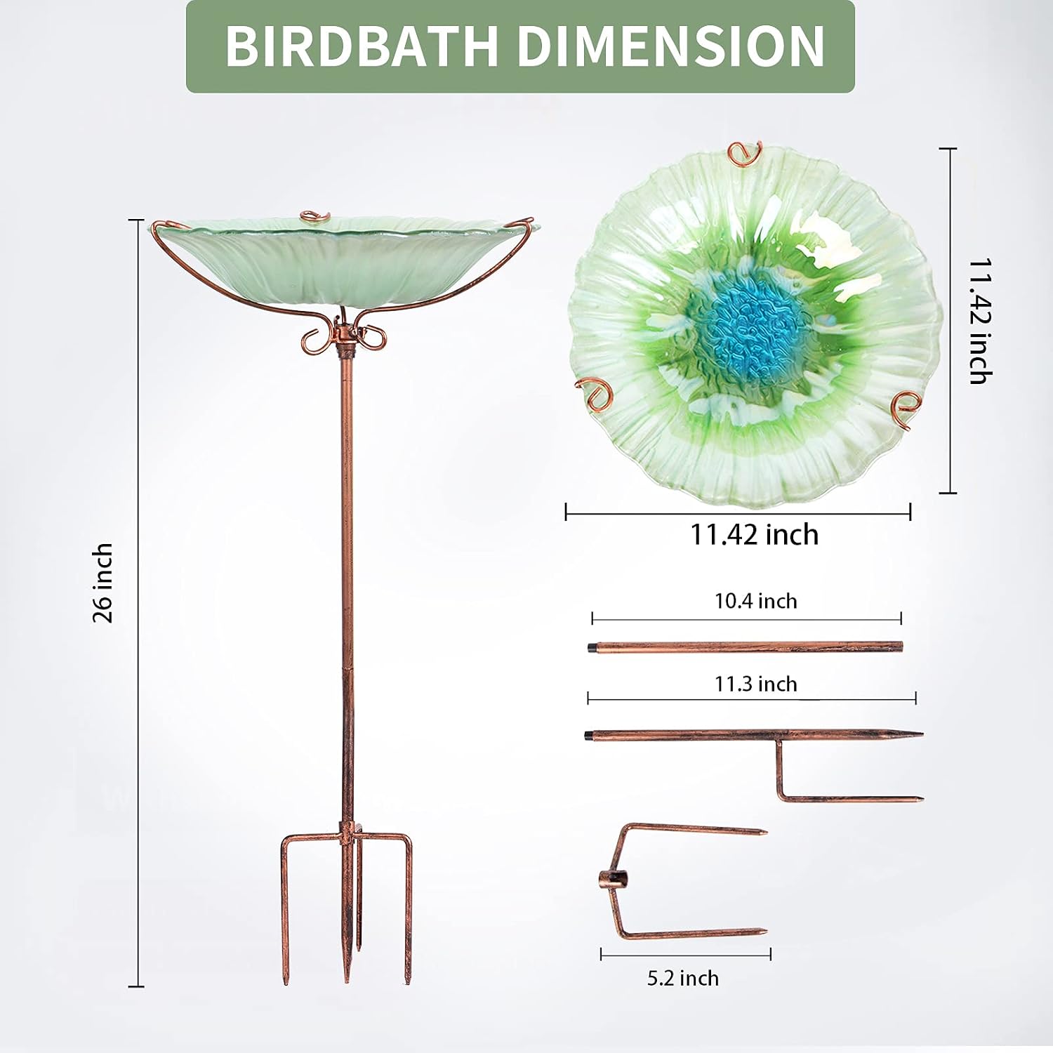 MUMTOP Glass Bird Bath for Outside, Blue Bird Feeder Birdbaths for Oudoors
