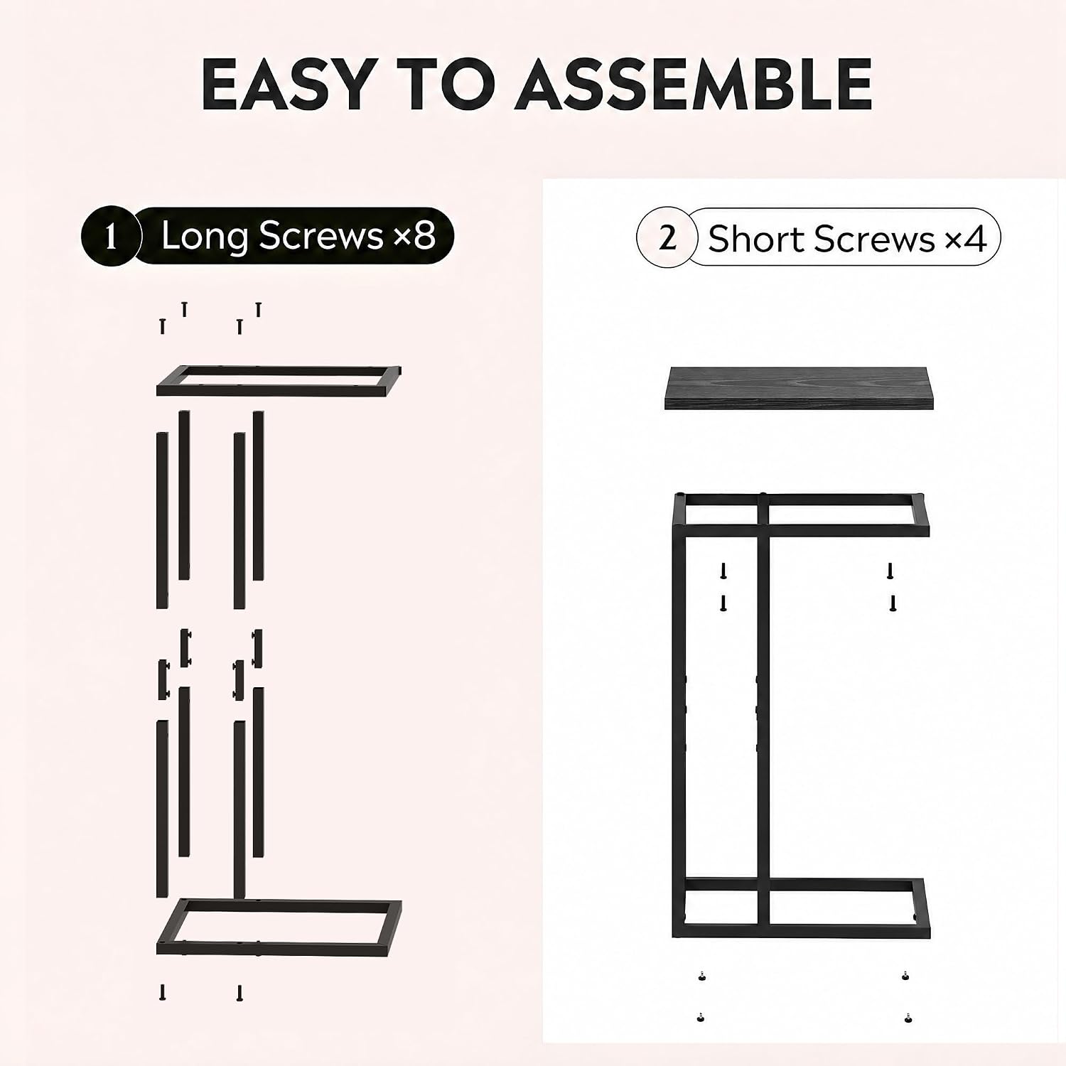 WLIVE C Shaped End Table, Small Side Tables for Sofa and Bed, Couch Table that Slides Under for Living Room, Bedroom, Home Office, Small Spaces