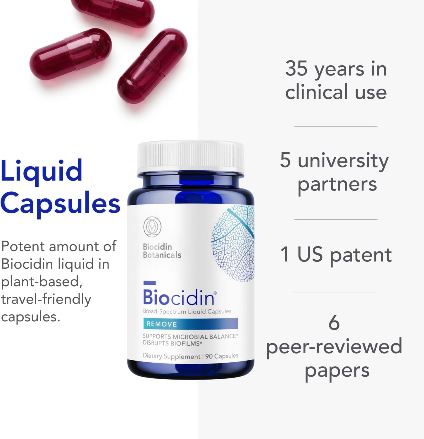 Biocidin Broad-Spectrum Capsules for Microbiome Balance, 90 Count | 18-Botanical Herbal Supplement, Biofilm Disruptor, Gut Cleanse Detox