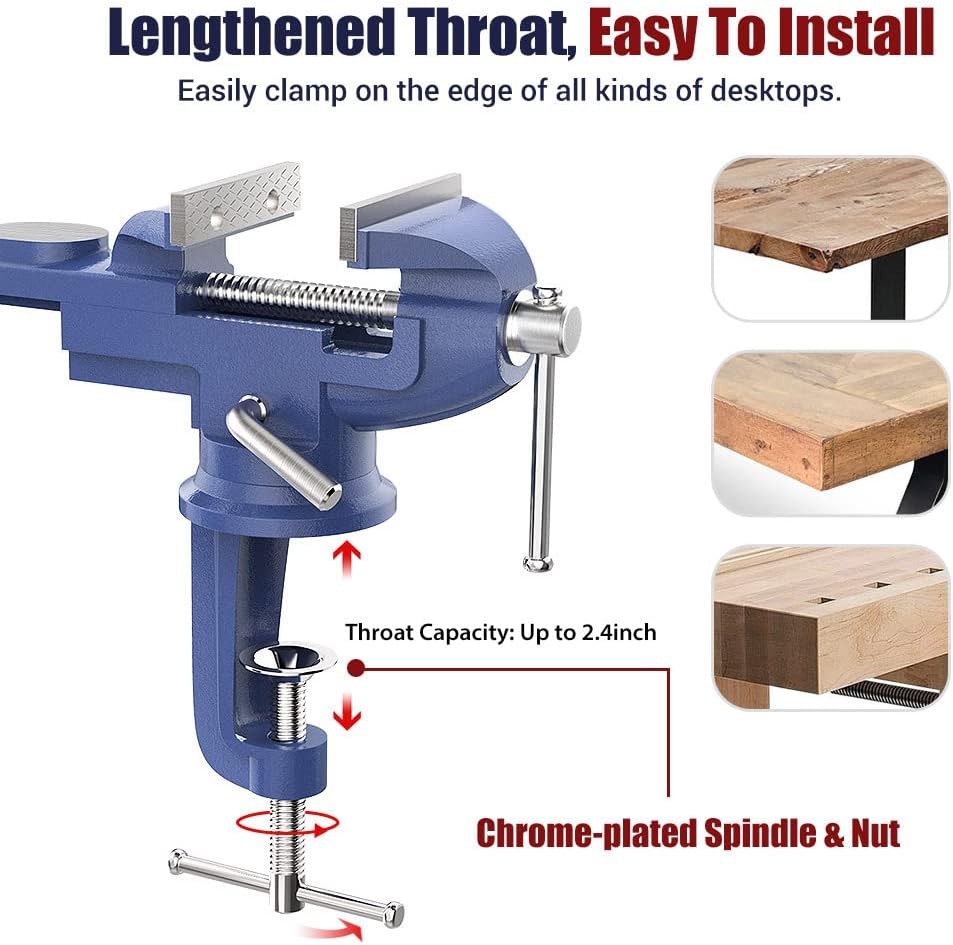 Nuovoware Table Vise 3 Inch, Universal Vise Bench Clamp, Blue