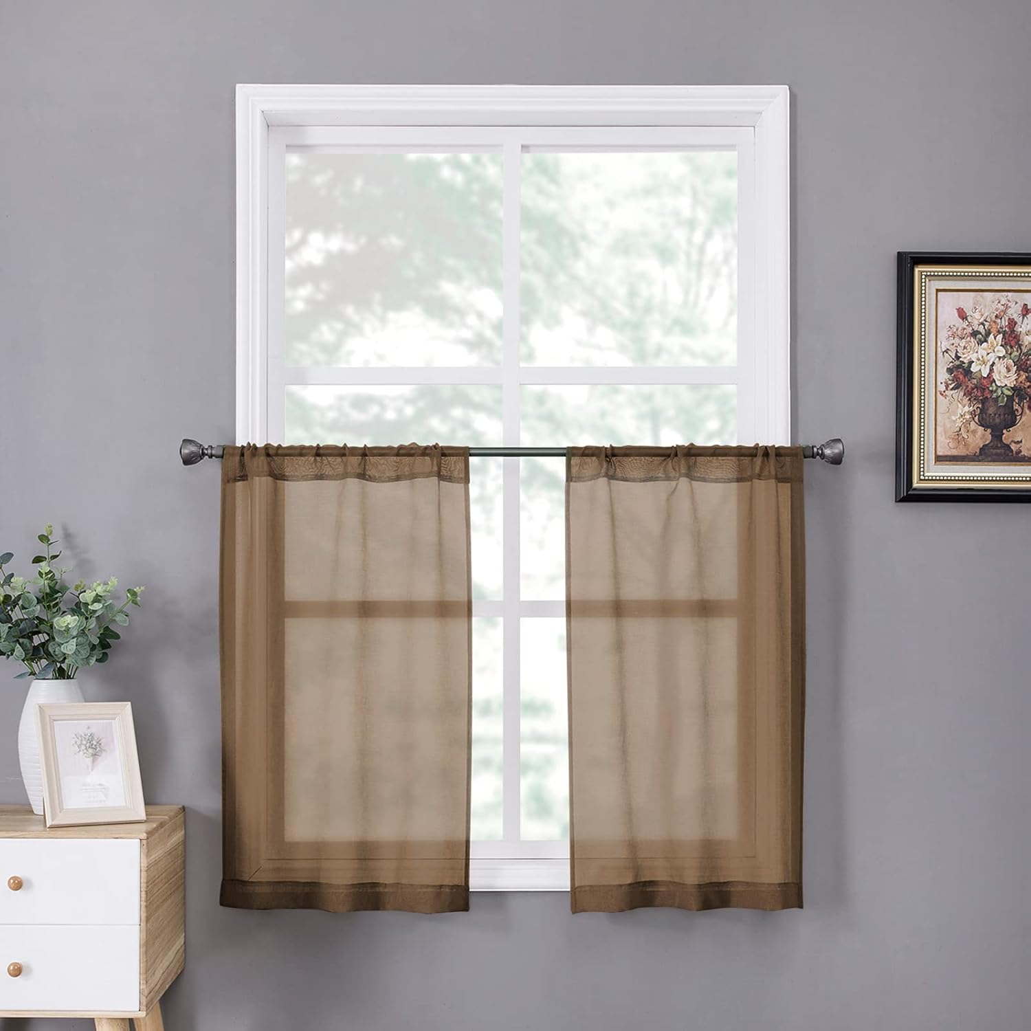 Tollpiz Sheer Curtain Linen Textured Living Room Curtains Sheer Light Filtering Rod Pocket Voile Curtain for Bedroom, 54 x 72 inches Long, White