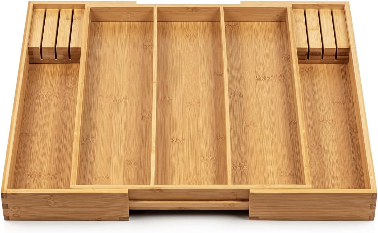 Purawood Kitchen Drawer Organizer - Expandable Utensil Drawer Organizer for Kitchen, Cutlery Tray & Silverware Organizer
