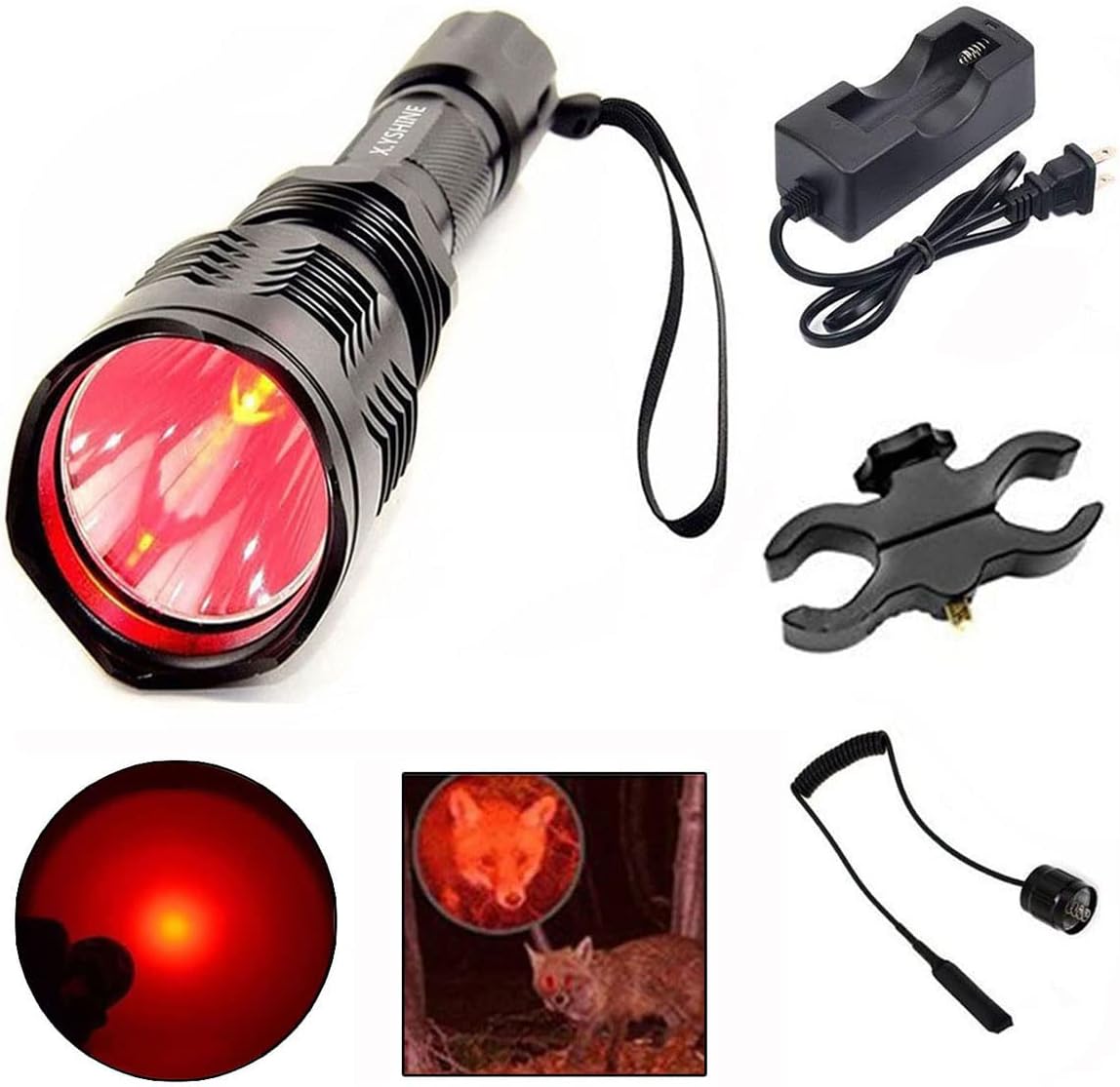 CREE Red Hunting Light Tactical Flashlight, 250 Yards | Hunting Light for Coyote Hog Varmint Predator, Night Beam Rifle Hunting, Pressure Switch