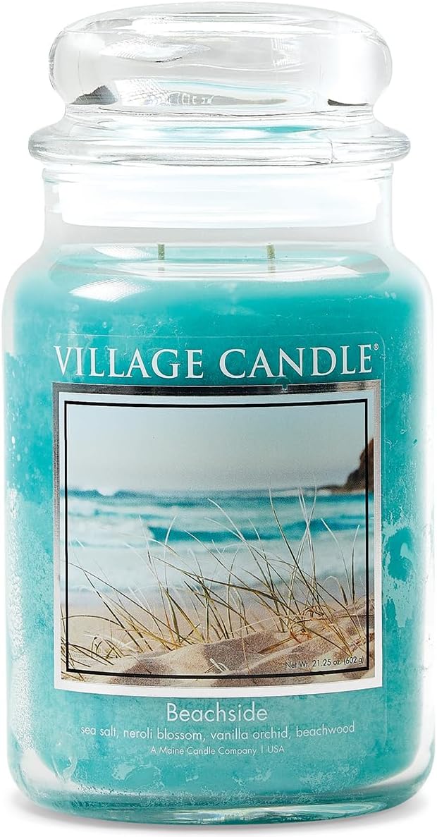 Village Candle Spiced Vanilla Apple, Large Glass Apothecary Jar Scented Candle, 21.25 oz, Ivory