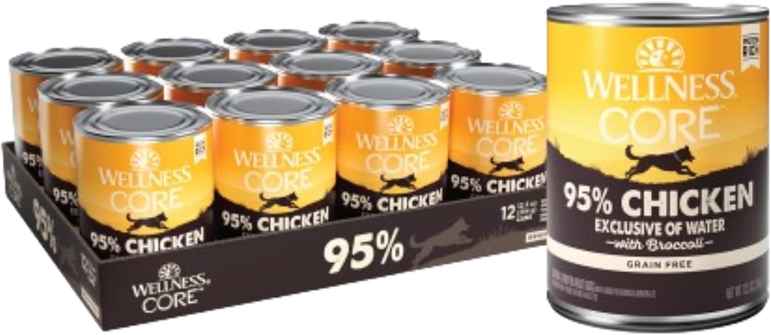 Wellness CORE 95% Adult Canned Wet Dog Food, Grain Free, Natural, Beef with Carrots Recipe, 12.5 oz, Pack of 12 Cans