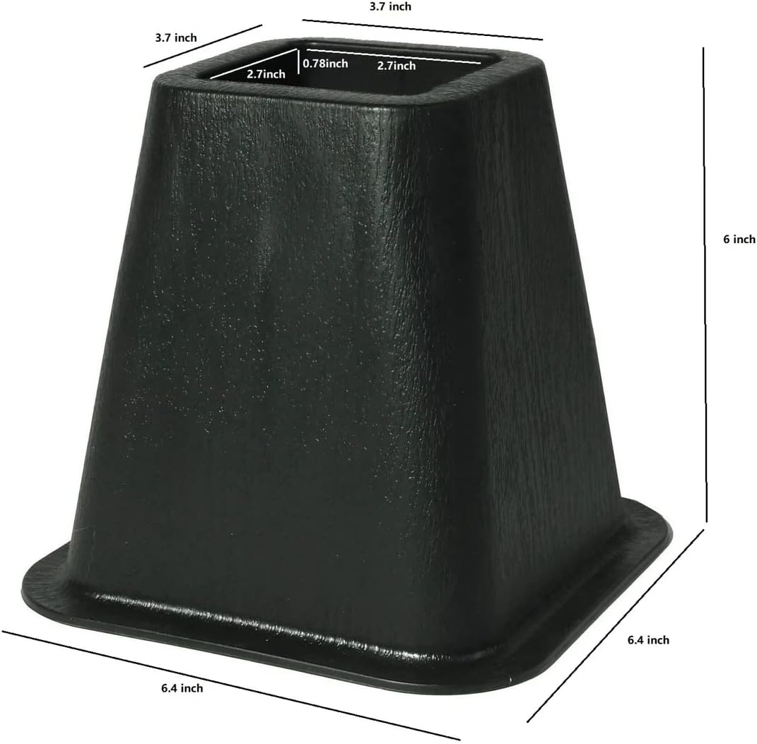 J&V TEXTILES Bed Furniture Risers - Elevation in 6 Inch Heavy Duty Risers for Sofa and Table - Supports up to 1,300 lbs - (Set of 4 Riser, Black)