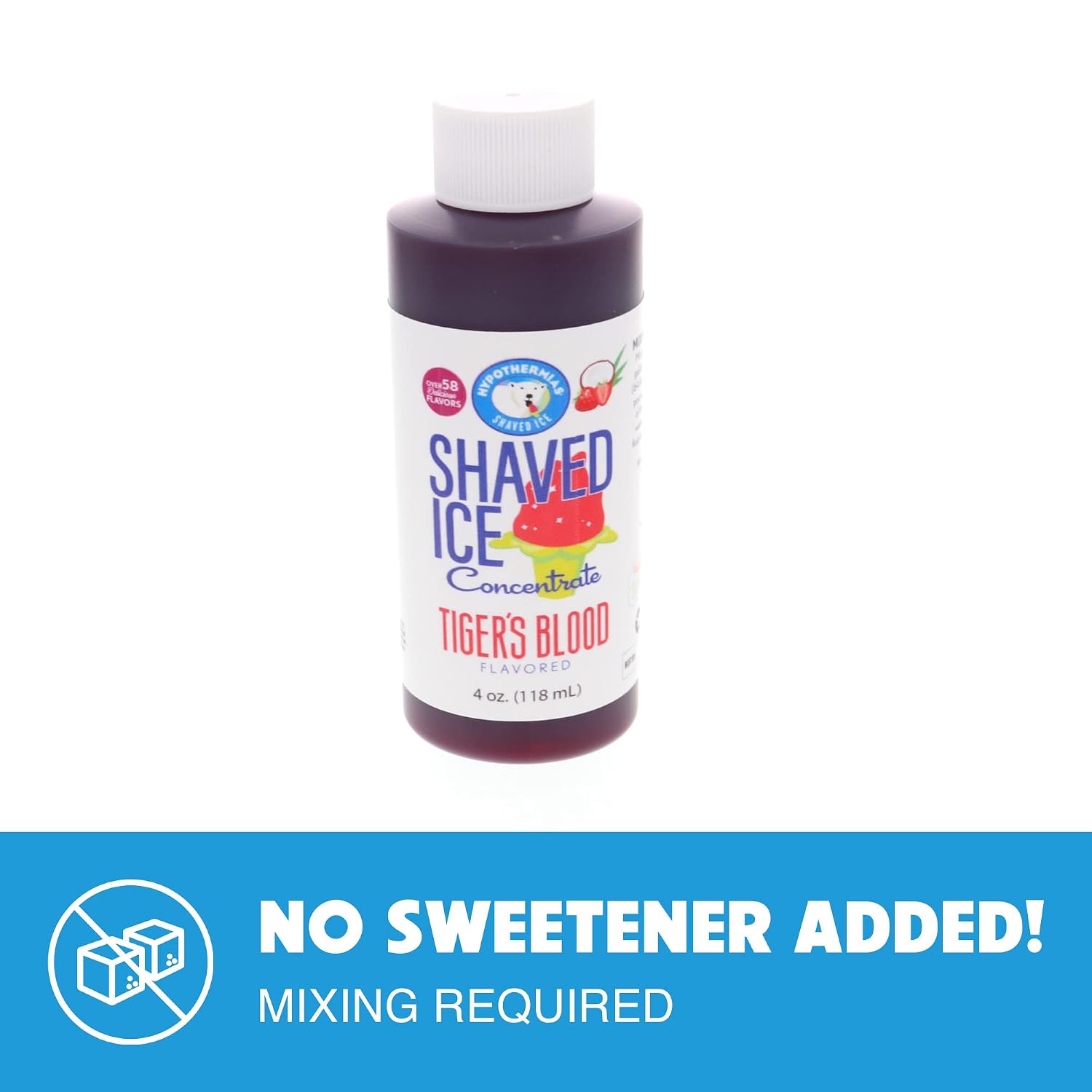 Hypothermias Shaved Ice and Snow Cone Syrup Unsweetened Flavor Concentrate - 4 Fl Oz - Makes 1 Gallon of Ready to Use Syrup - Tiger's Blood - Must
