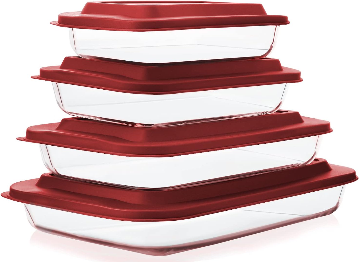 M MCIRCO 8 Piece Deep Glass Baking Dish with Lids, BPA free,Gray