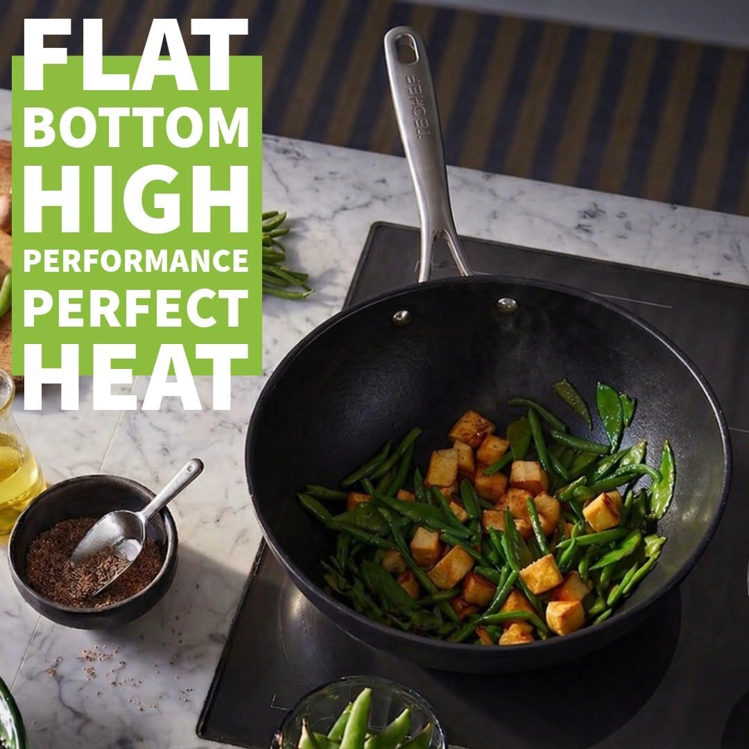TECHEF - Onyx Collection, 12-Inch Nonstick Flat Bottom Wok/Stir-Fry Pan - PFOA Free, Dishwasher and Oven Safe, Made in Korea