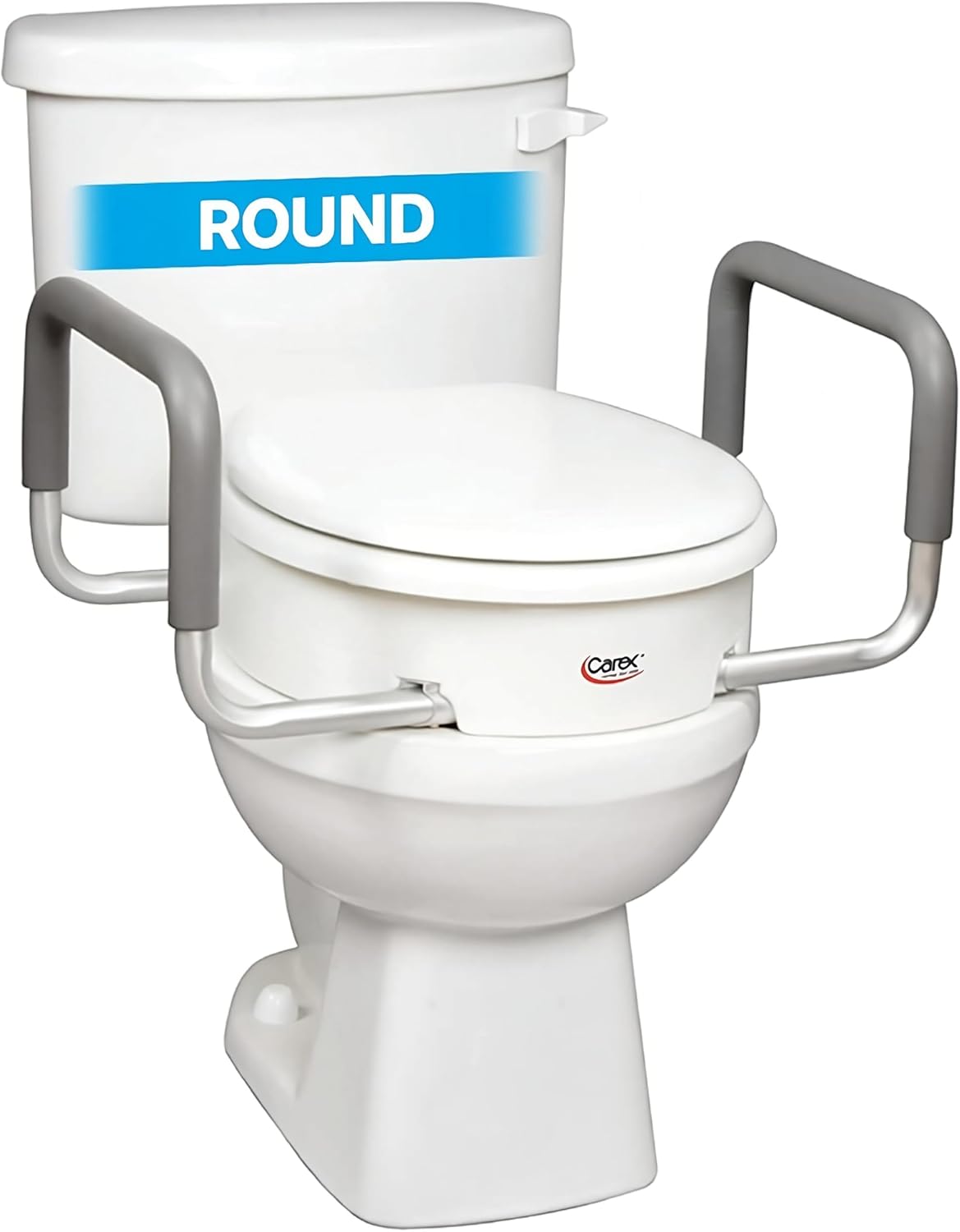 Carex 3.5 Inch Raised Toilet Seat with Arms, Round Toilet Seat Riser, 300 lbs Capacity, Elevating and Raising Seat for Elderly and Handicap, Universal