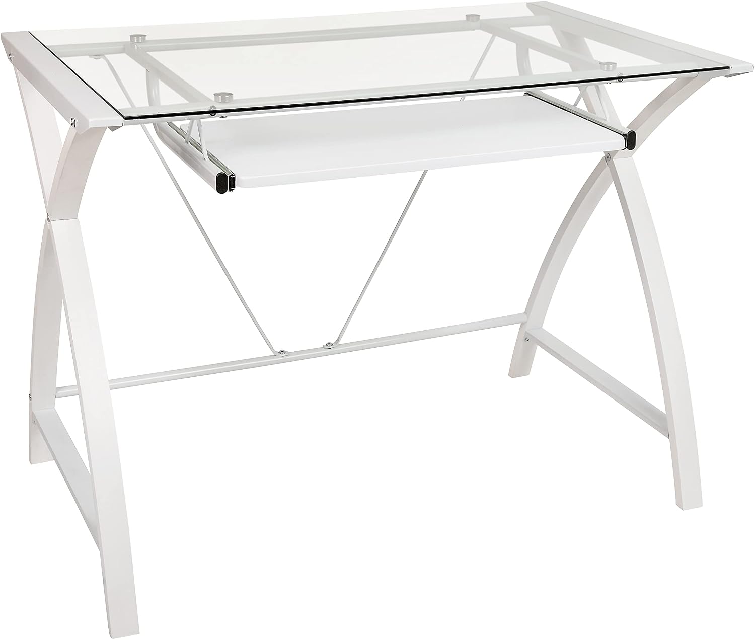 Flash Furniture Jude Tempered Glass Computer Desk with Pull-Out Keyboard Tray and Crisscross Frame, Small Computer Desk for Home Office, Cherry/Clear