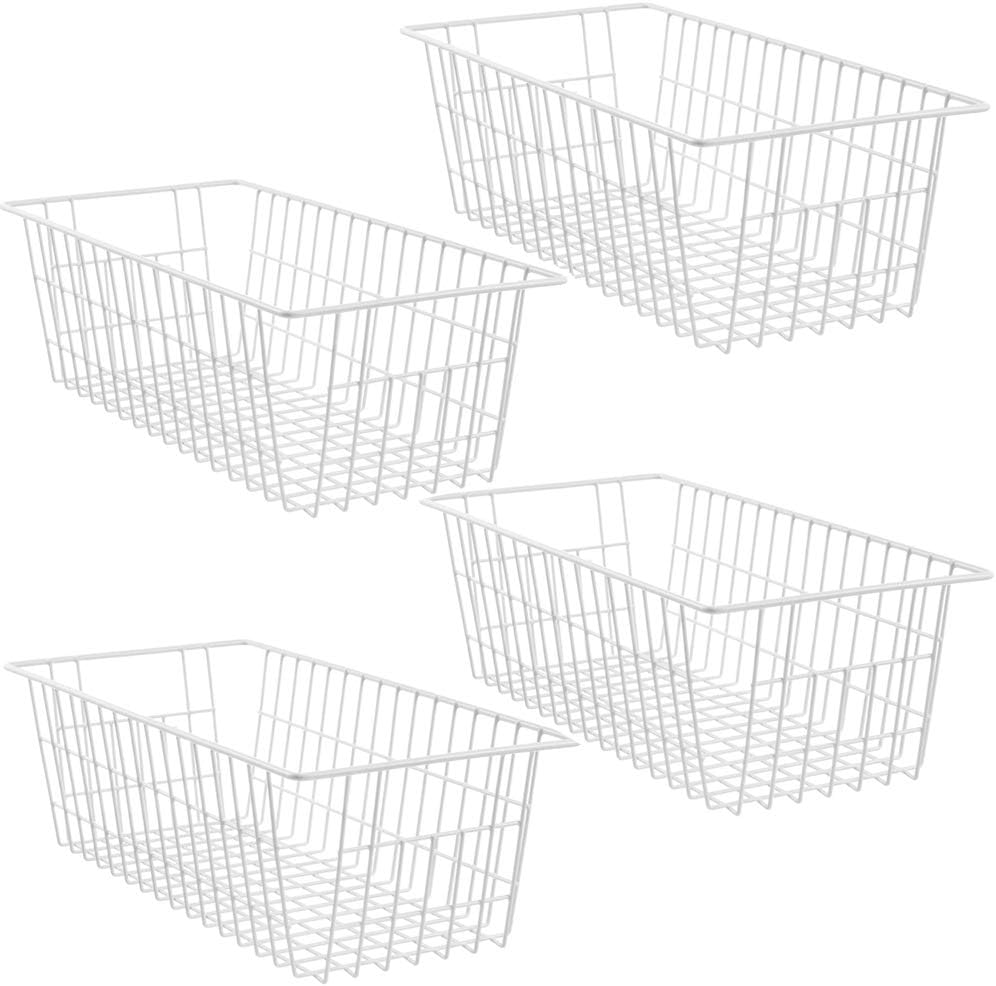 SANNO 15.7" Freezer Baskets Wire Storage Baskets Bin Organizer Food, Kitchen, Basket Organizers Bins for Home, Bathroom, Closet Organization, white
