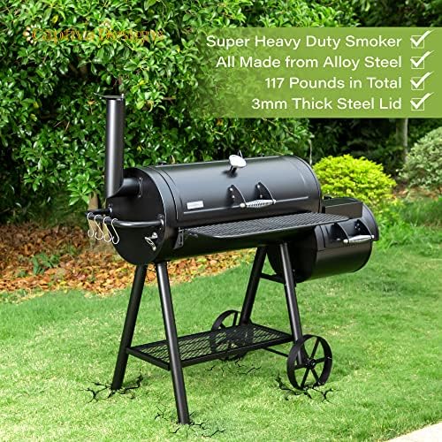 Captiva Designs Vertical Charcoal Smoker Grill Extra Large Barbecue Grill | 961 SQ.IN Outdoor Barrel BBQ Meat Smoker with 5 Removable Smoking Grates & Built-in Hooks for Outdoor Backyard Cooking