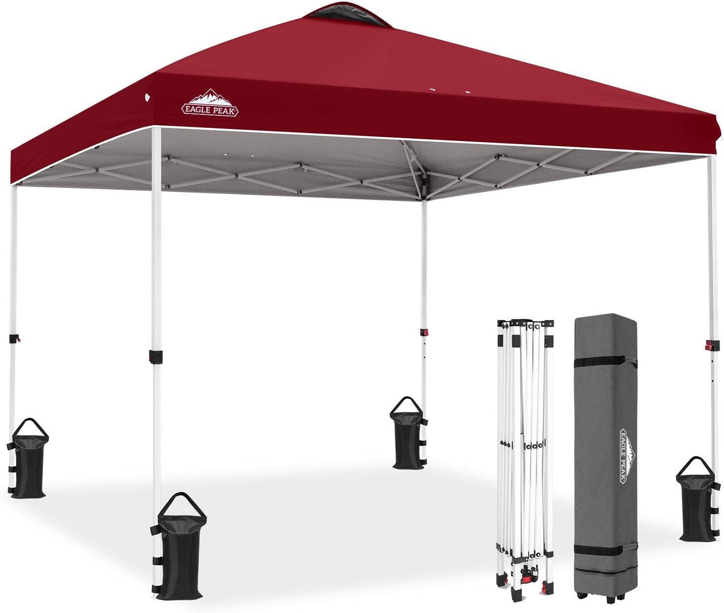 EAGLE PEAK 10x10 Pop Up Canopy Tent Easy Up Canopy Outdoor, White | Patented PeakPush™ Center Lock, 1 Person Setup Portable Pop Up Tent, Beach, Markets, Camping Sport Events, Wheeled Carry Bag
