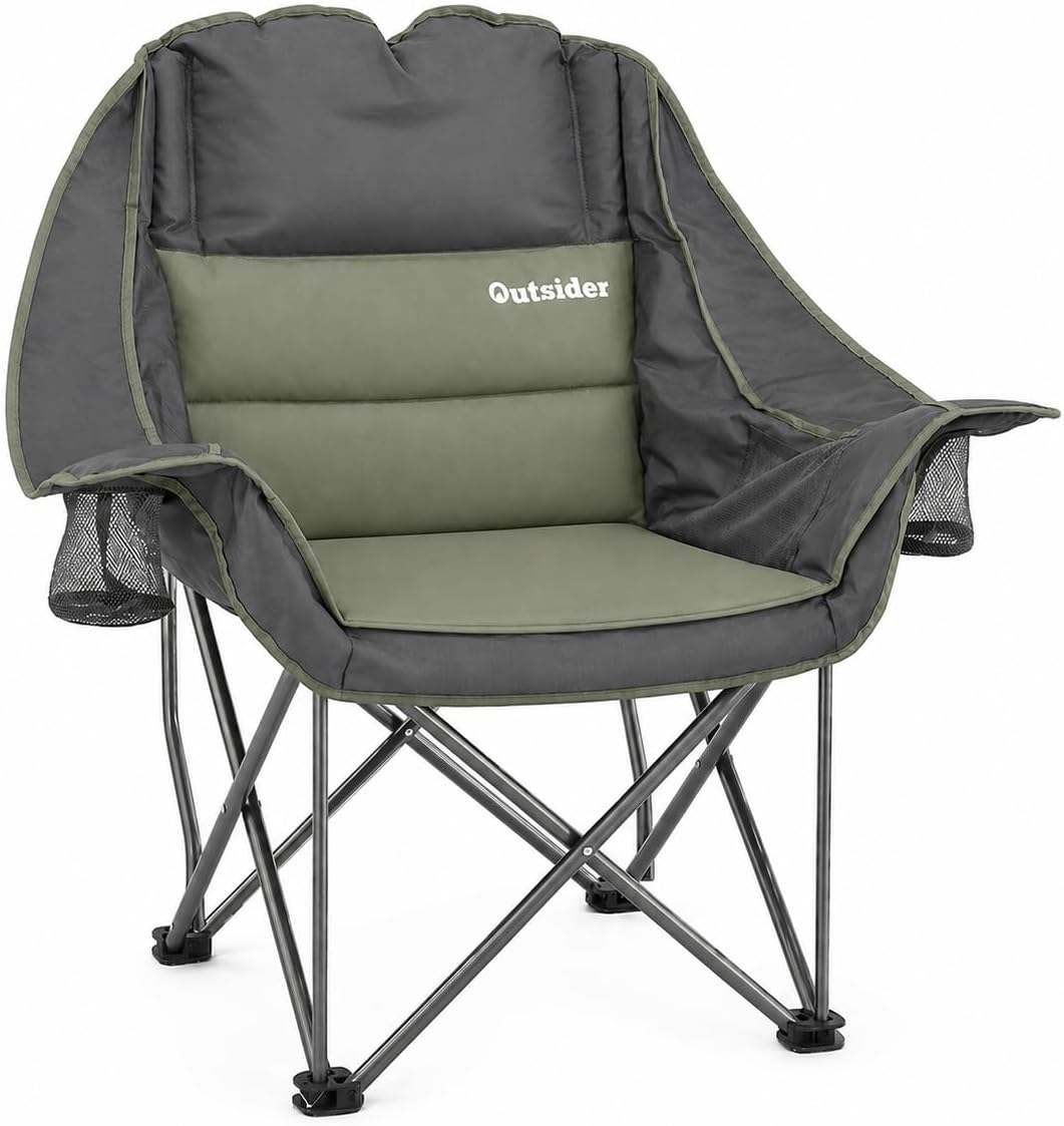 OUTSIDER Oversized Padded Folding Camping Chair | Heavy Duty Padded Outdoor Chair with 400 Lbs Weight Capacity for Camping, Lawn, Balcony, Patio.