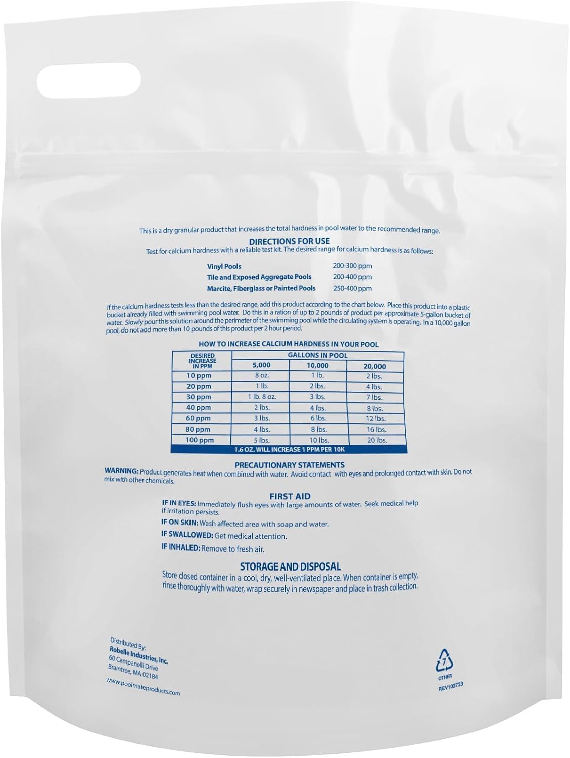 Pool Mate 25-Pounds Premium Calcium Hardness Increaser for Pools | Calcium Up, 100% Calcium Chloride, 8 ounces raises calcium hardness level 10 ppm per 5,000 gallons of water, Made in USA