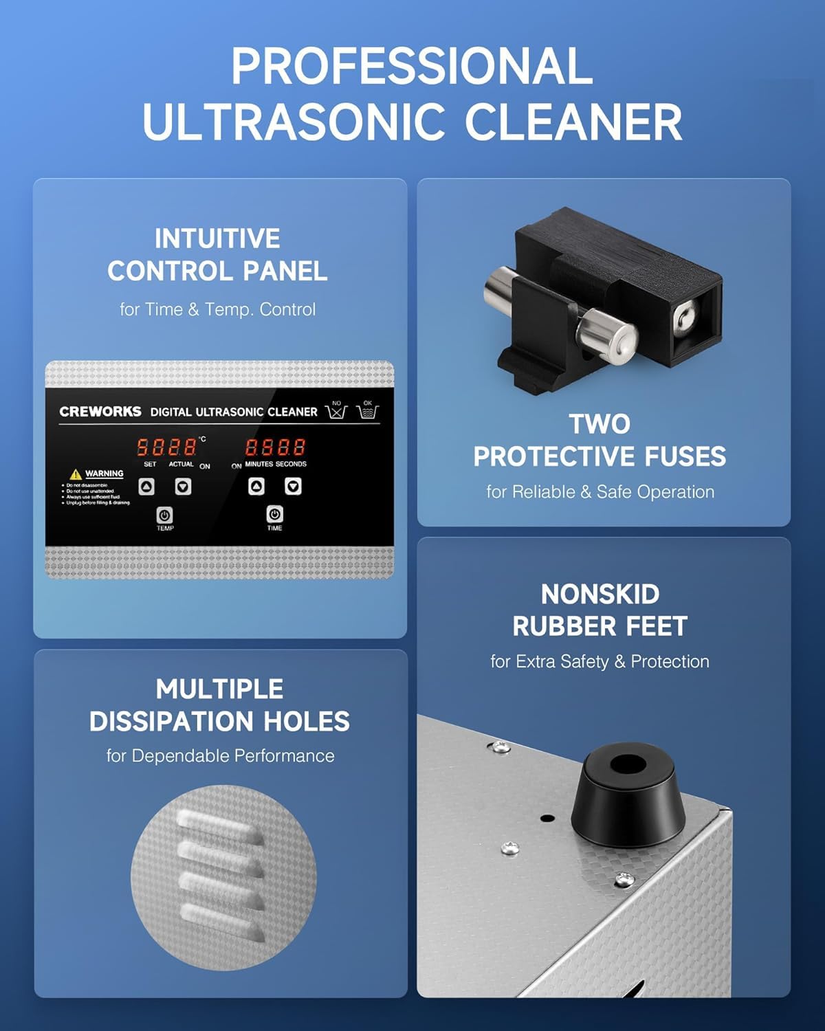 CREWORKS 3L Ultrasonic Cleaner, 0.8 gal Digital Sonic Cavitation Machine | 120W Stainless Steel Professional Jewelry Cleaner for Cleaning Tool Watch Glasses Retainer Denture Parts with Heater & Timer