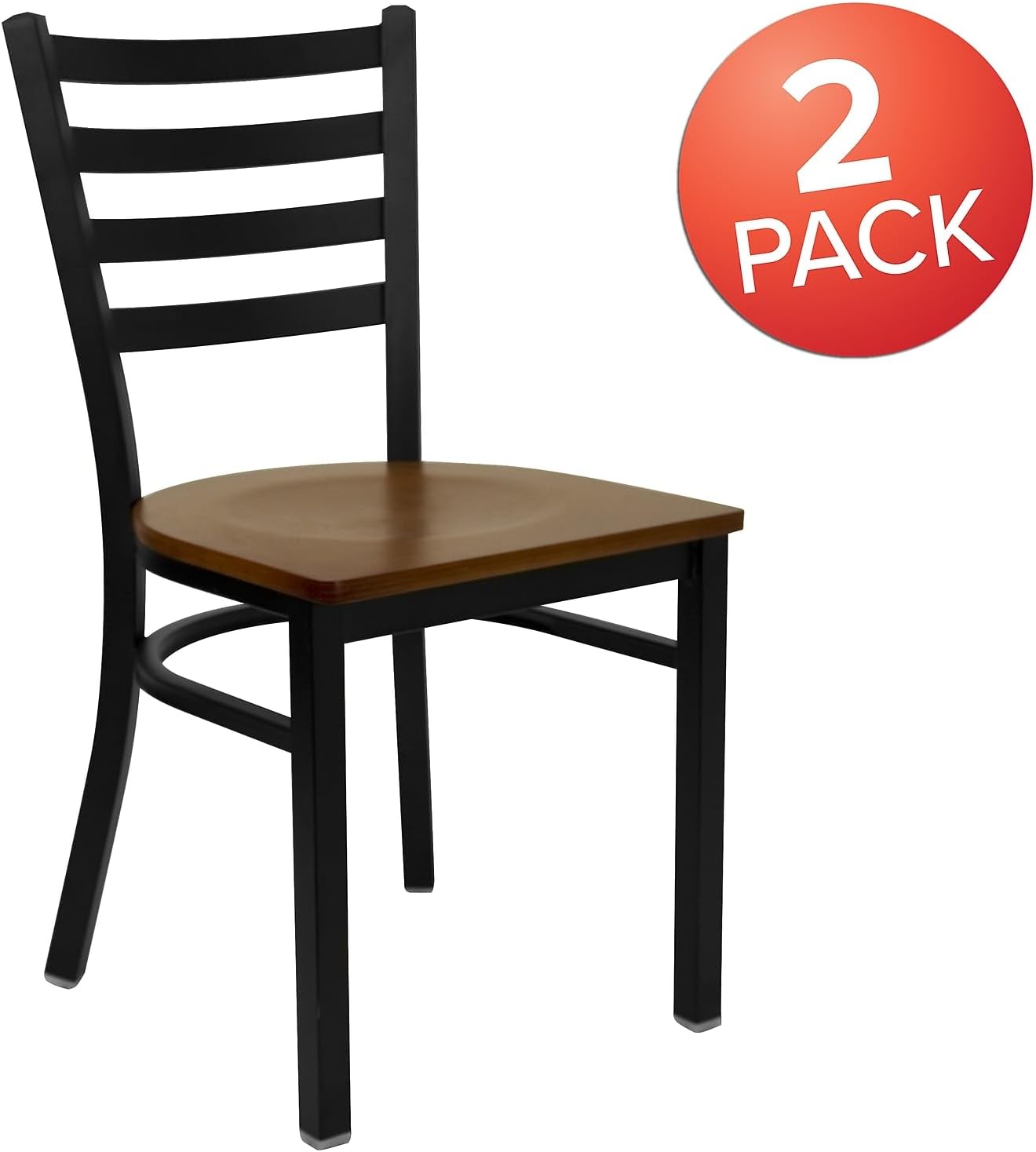 Flash Furniture Hercules Series Commercial Ladder Back Restaurant Chairs, Modern Lightweight Metal Dining Chairs with Padded Seats, Set of 2, Black