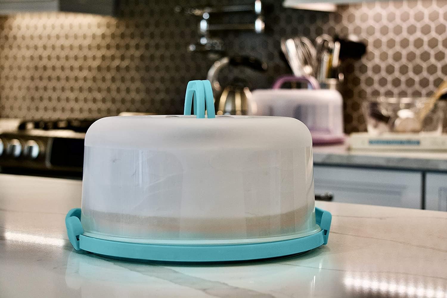 Top Shelf Elements Round Cake Carrier Two Sided Cake Holder Serves as Five Section Serving Tray, Portable Cake Stand Fits 10 inch Cake
