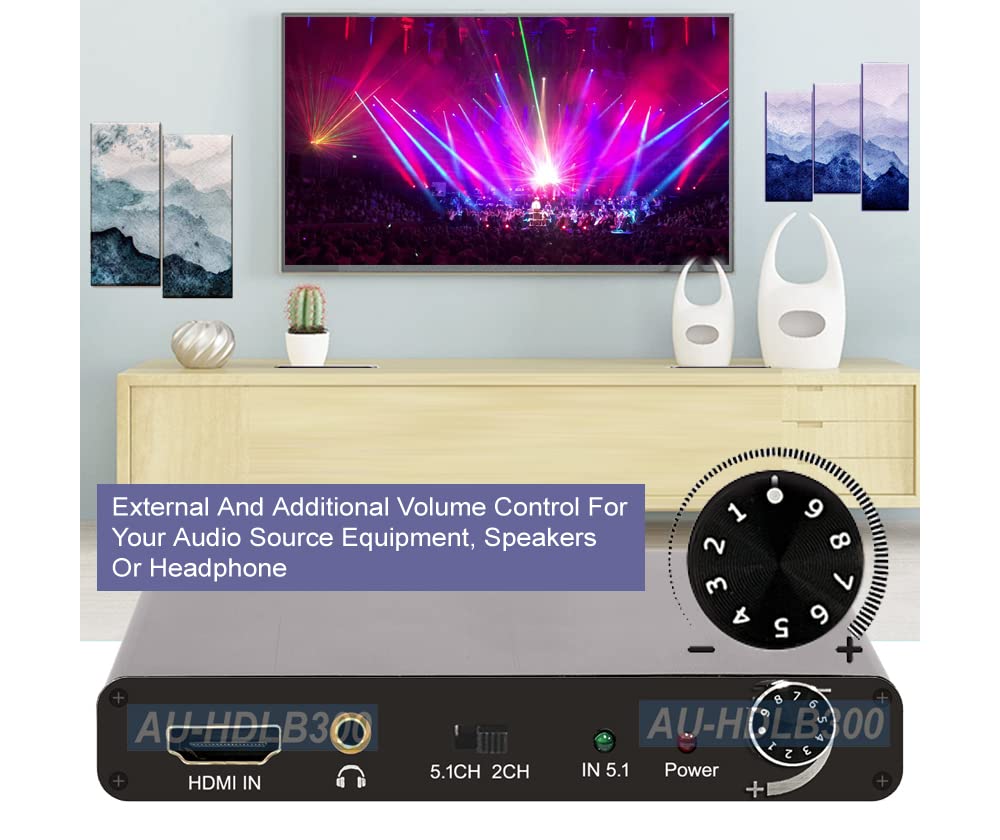 4K HDMI to 5.1 Digital Analog Audio Decoder + EDID Switch 24-Bit 192Khz DAC
