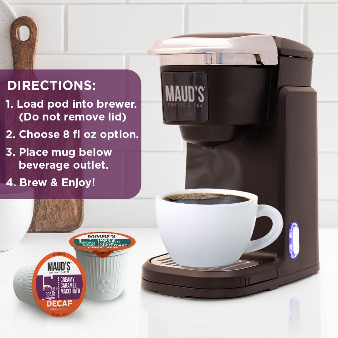 Maud’s Decaf Dark Roast Coffee Pods, 100ct | Decaffeinated Coffee in Single Serve Pods – Compatible with Keurig Coffee Makers