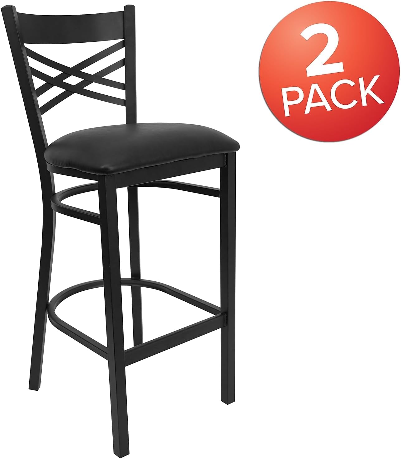 Flash Furniture Hercules Metal Restaurant Barstool, Black | X Back Style, Vinyl Upholstery, Durable Construction, Commercial Use