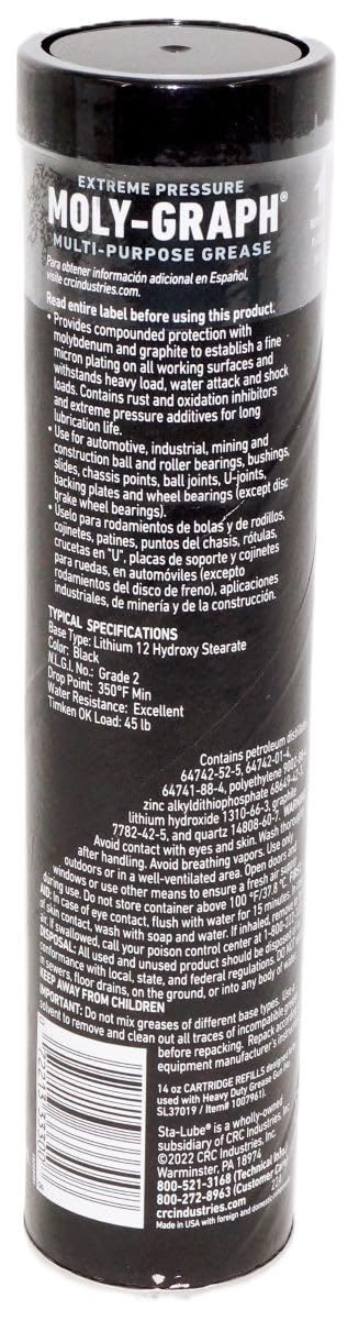 CRC SL3330 MOLY-GRAPH EXTREME PRESSURE MULTI-PURPOSE LITHIUM GREASE, 14 WT OZ (Set of 10/EA) | Multi-Purpose Lithium Grease - 14 Oz.