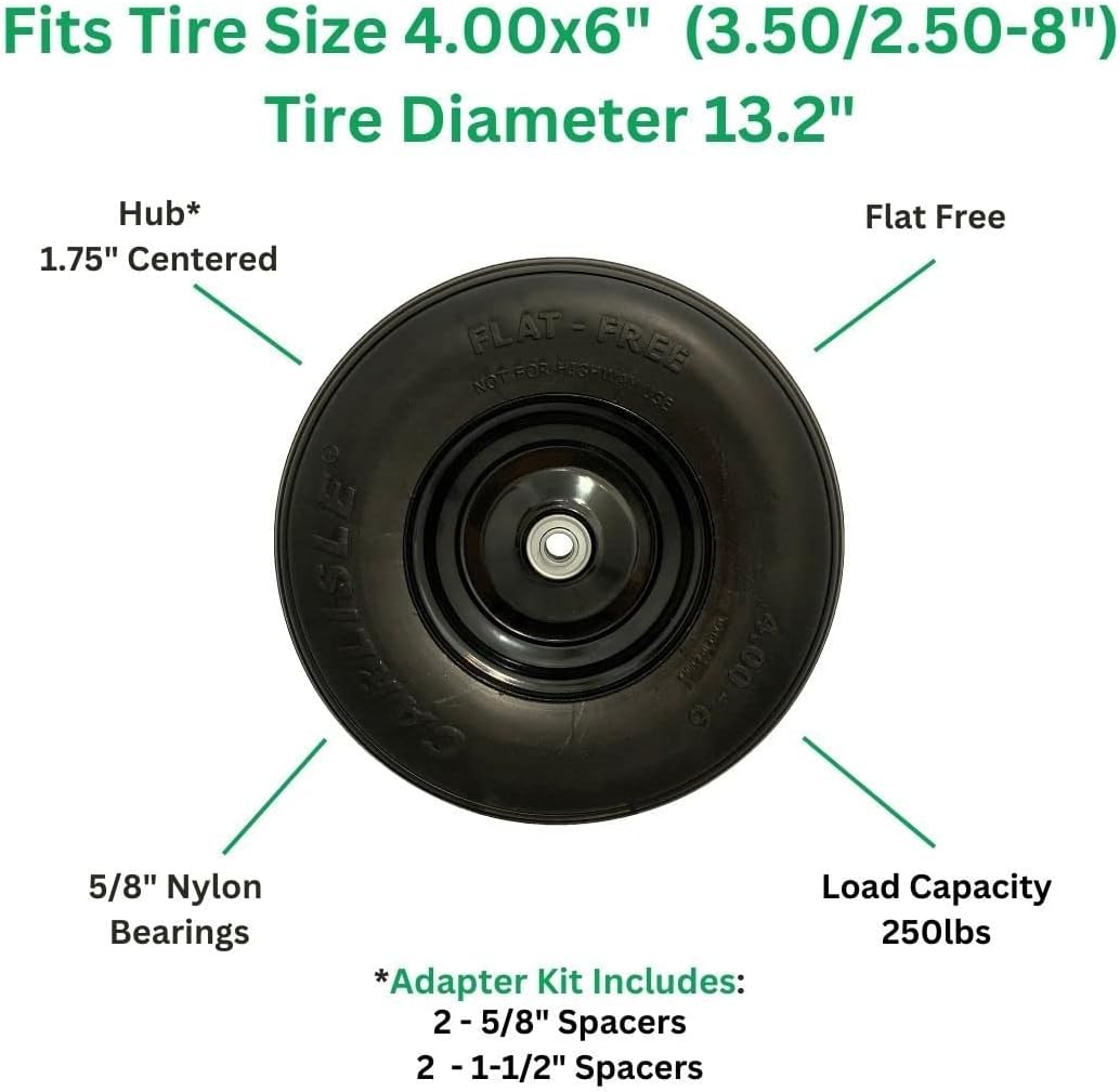 Easy Fit 4.00-6 Flat-Free Wheel Assembly for Residential Wheelbarrow
