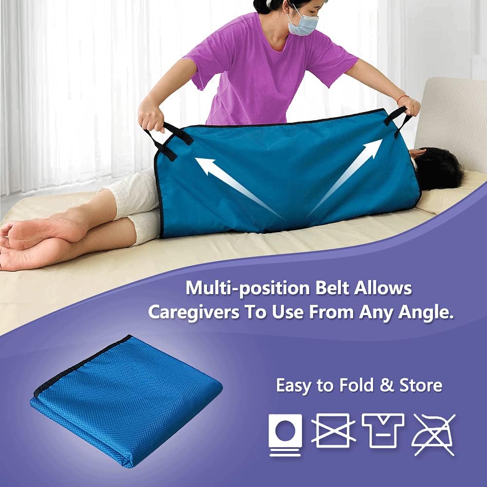 NEPPT Positioning Pad Draw Sheet Patient Transfer Board Lift Sheet Slide Protective Hospital Bed Mat with Handles for Incontinence, Bariatric, Elderly - Reusable & Washable (Blue-39" x 46")