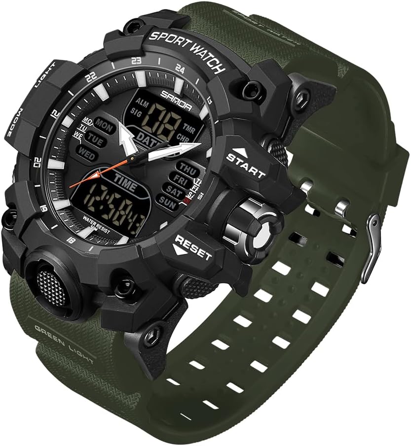 Gosasa Men's Large Face Outdoor Sports Watches Military S-Shock Watch Waterproof, Backlight, Alarm, Stopwatch Features - Rugged Wristwatch for Training, Hiking, and Adventure