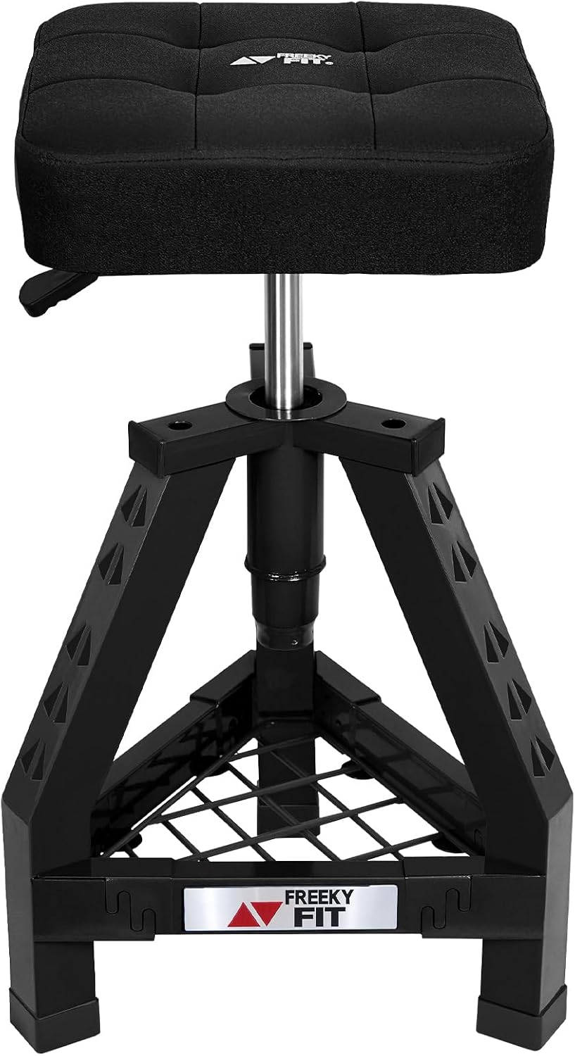 Adjustable Shop Stool,Garage Mechanic Stool Chair,Work Seat for Workshop, Adjustable Height, 360° Swivel Padded Square Seat,Tool Storage, 350 LBS Capacity, Heavy Duty, Blue
