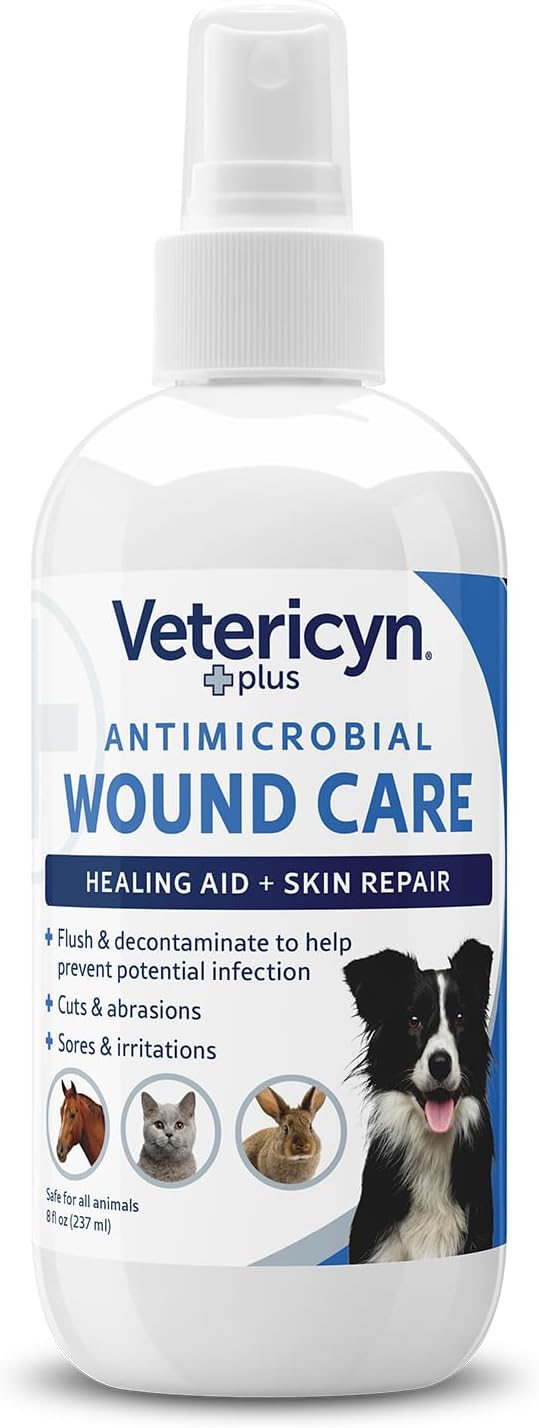 Vetericyn Plus Dog Wound Care Spray | Healing Aid and Skin Repair, Clean Wounds, Relieve Dog Skin Allergies, Safe for All Animals. 16 ounces
