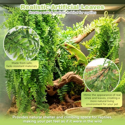 PINVNBY Reptile Plants Hanging Fake Vines Boston Climbing Terrarium Plant with Suction Cup for Bearded Dragons Lizards Crested Gecko Snake Hermit
