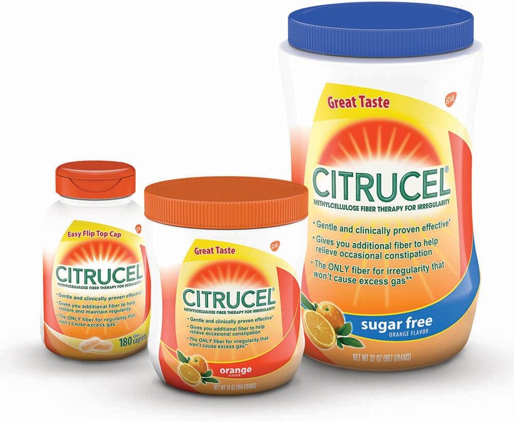 Citrucel Powder Fiber Therapy for Occasional Constipation Relief, 16.9 oz | Sugar Free, Methylcellulose Fiber Therapy for Irregularity That Won't Cause Gas, Orange Flavor