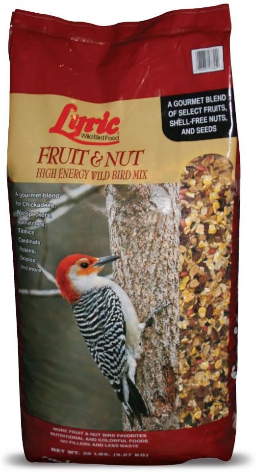 Lyric Fruit and Nut Wild Bird Seed - High Energy Wild Bird Food Mix - Attracts Woodpeckers, Chickadees & Other Songbirds -5 lb. Bag | Attracts Woodpeckers, Chickadees and other songbirds