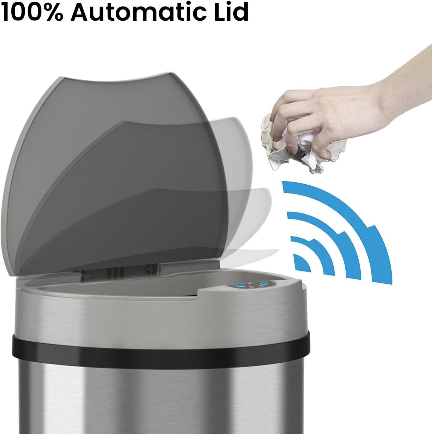 iTouchless 13 Gallon Semi-Round Extra-Wide Opening Sensor Touchless Trash Can with AC Adapter and Odor Control System