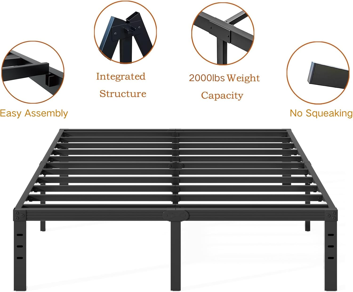 Heavy Duty Platform 14 Inch Full Bed Frame with Storage, Black