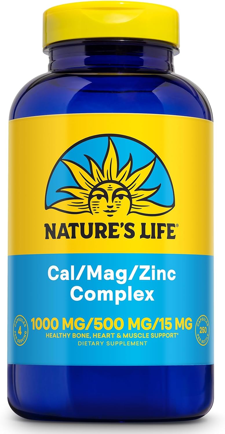 Nature's Life Cal Mag Zinc Complex - Calcium (1000 mg), Magnesium (500 mg), Zinc (15 mg), & D3 Supplement, Trace Mineral Support for Bones & Teeth