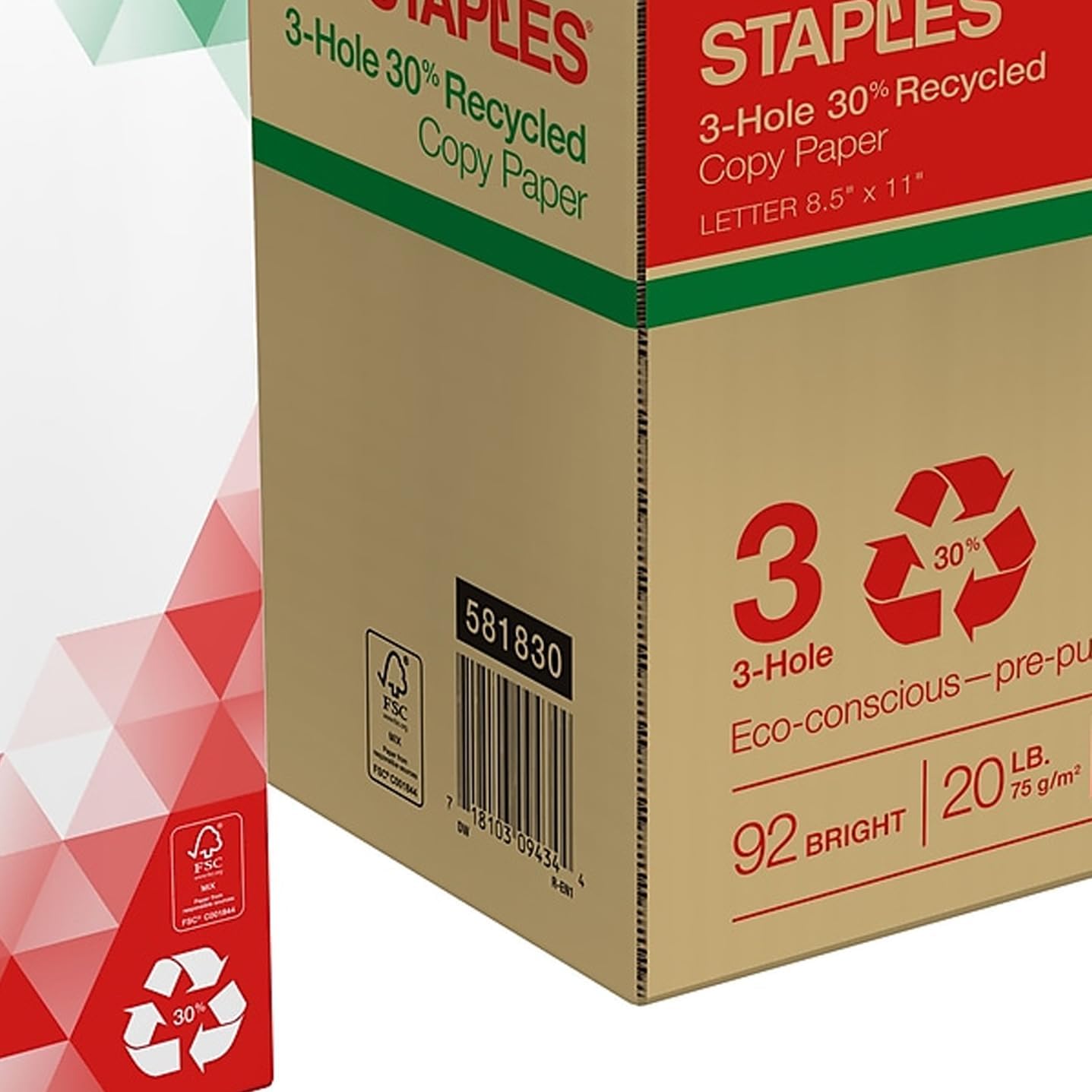 Staples 8.5" x 11" 3-Hole Punched Copy Paper, 20 lbs., 92 Brightness, 500/Ream