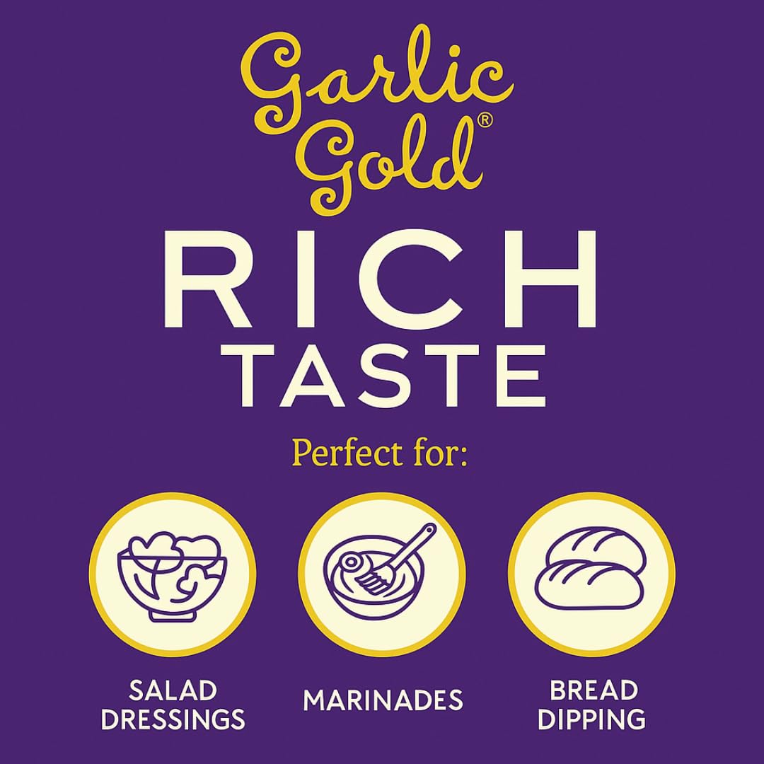 Garlic Gold Extra Virgin Olive Oil Infused with Garlic, Premium Certified USDA Organic, Low FODMAP, Cold Pressed (250 mL, 6 Pack) | 8.44 Fl Oz - 250 ml (6 Pack), First Cold Pressed, Hand Crafted, Artisanal, USDA Organic, Low FODMAP, Gluten Free
