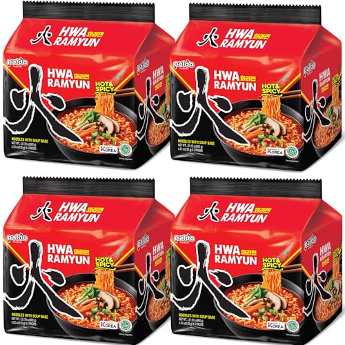 Paldo Fun & Yum Hwa Ramyun, Authentic Korean Imported, Spicy Soup Ramen, Quick & Easy to Cook Instant Noodles, Family Size 4/5-Pack