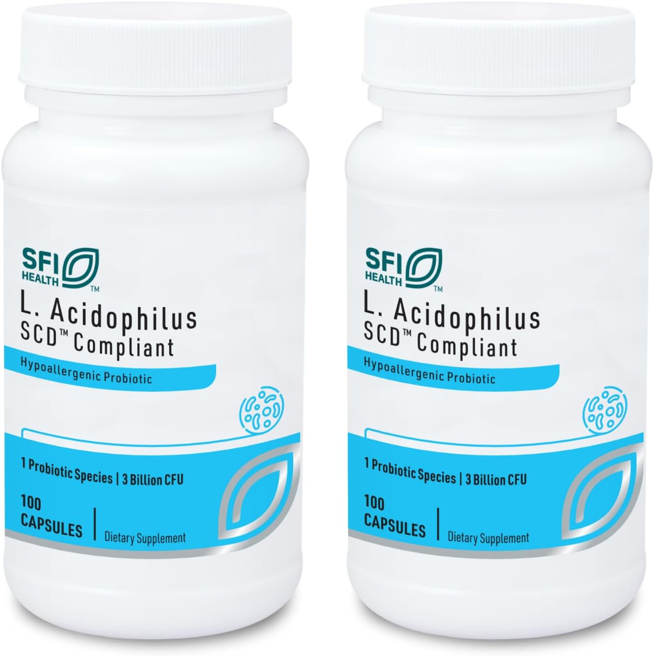 Klaire Labs SFI Health L. Acidophilus, 100 Capsules | 3 Billion CFU Lactobacillus Probiotic, Pure SCD Compliant Formula for Men & Women, Hypoallergenic & Non-Dairy