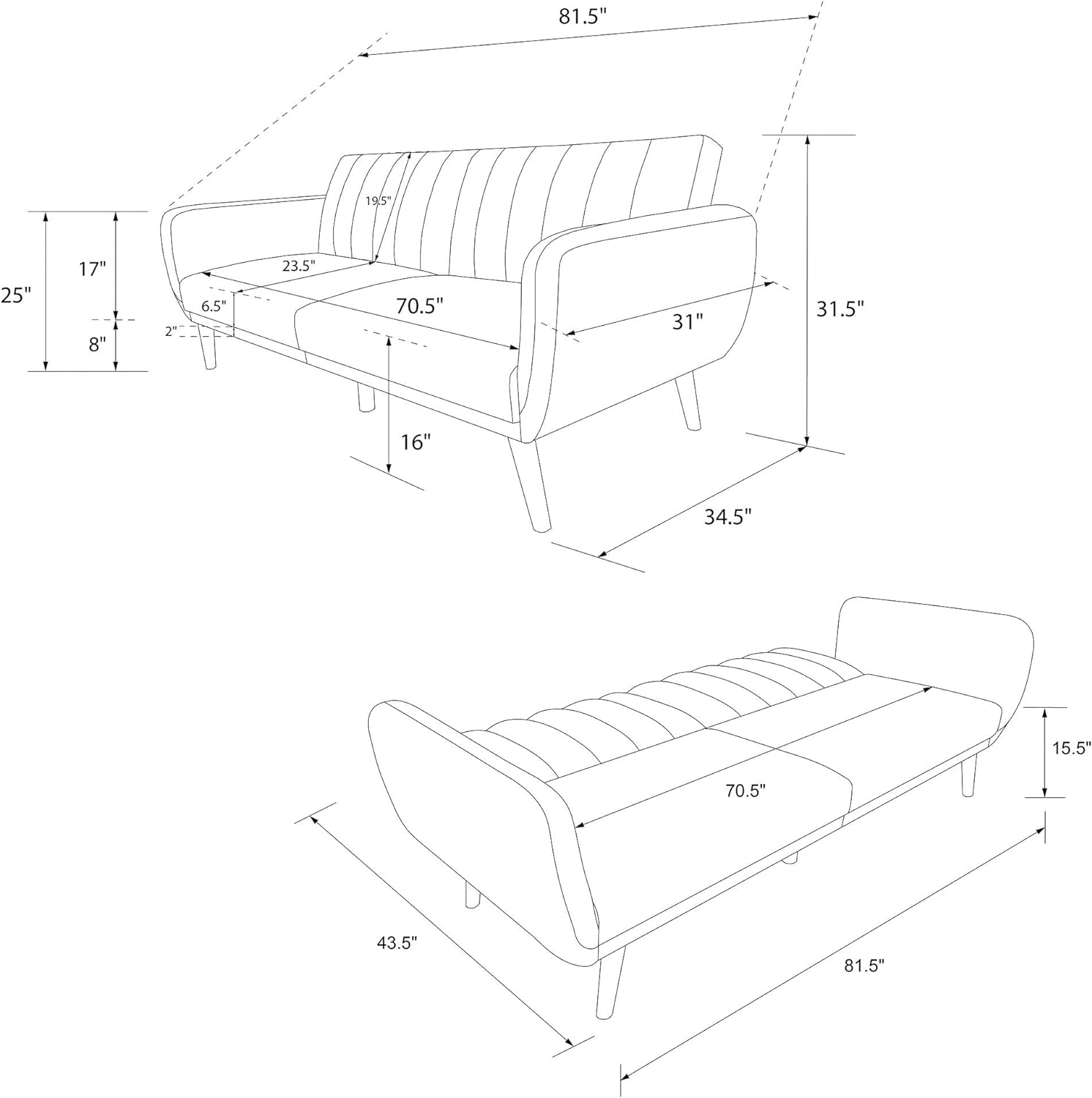 Novogratz Brittany Futon Sofa Bed and Couch Sleeper, Camel Faux Leather