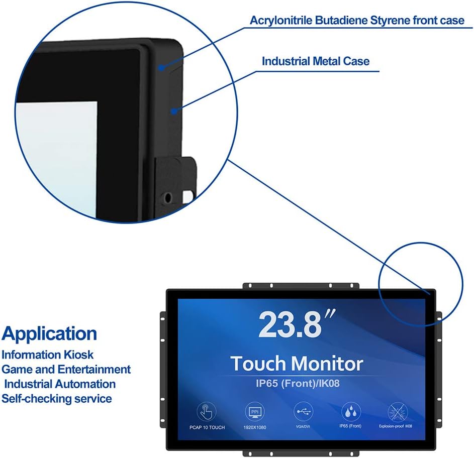 GreenTouch 18.5 Industrial Touch Monitor Open Frame, HDMI/VGA/DVI Interface, Muliti Touch Capacitive Touch Screen Technology