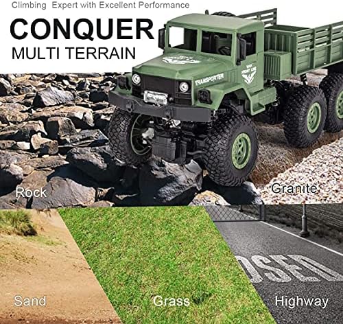 XINGRUI 1:18 RC Military Truck, 50 Min Playtime Remote Control Car, 2.4Ghz 4WD Off-Road Vehicle, All Terrain Toy with LED Lights, Gift for Boys Girls Ages 6+