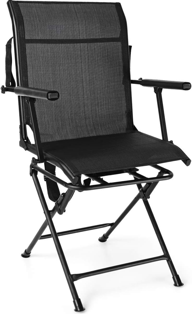 Tangkula 360° Swivel Hunting Chair, Multi-Position Folding Stealth Spin Chair W/Mesh Back, Wide Armrest & No-Sink Footpads