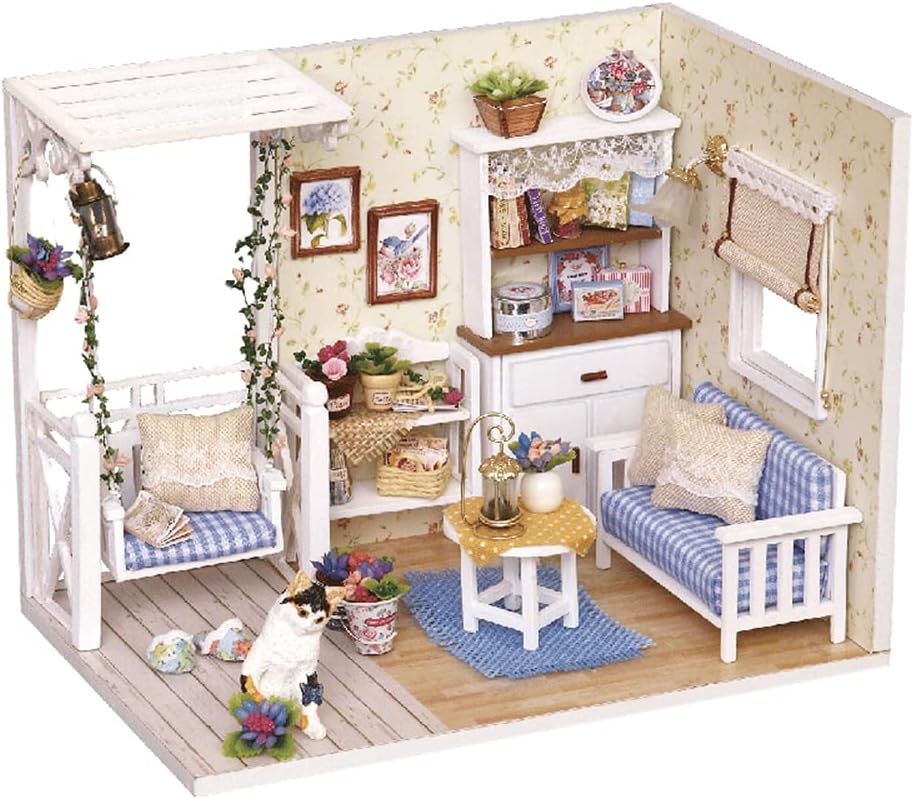 DIY Miniature Dollhouse Kit with Furniture Plus Dust Proof | 1:24 Scale Creative Room Mini Wooden Doll House Accessories for Kids Teens Adults Aged 14+(Beach Cottage)